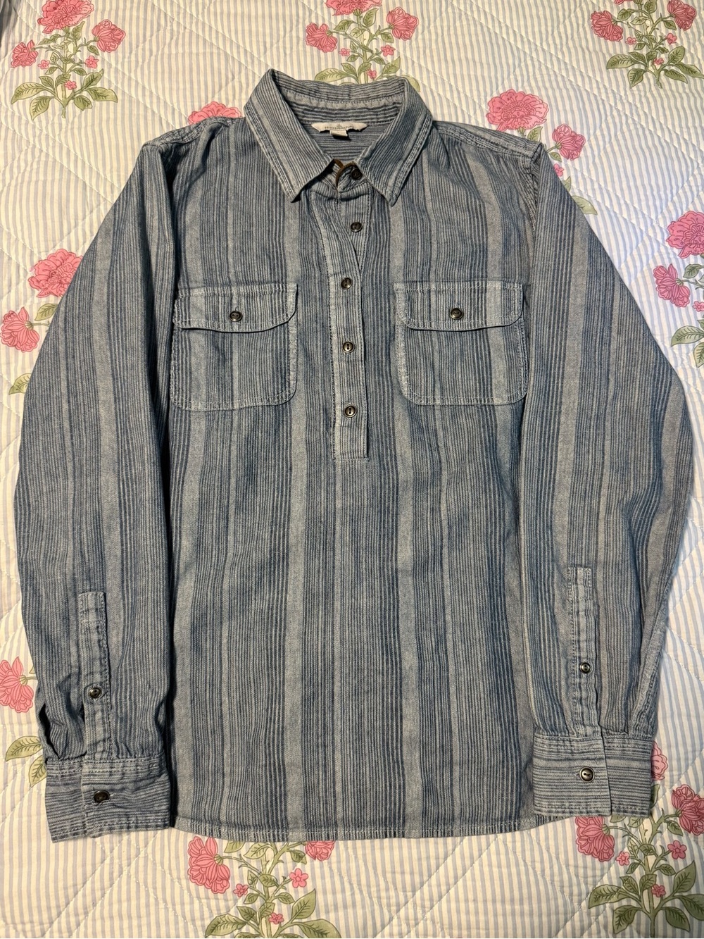 L.L. Bean Women’s Blue Striped Cotton Button-Down Shirt